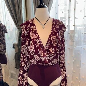 Band of Gypsies Burgundy Floral Bodysuit